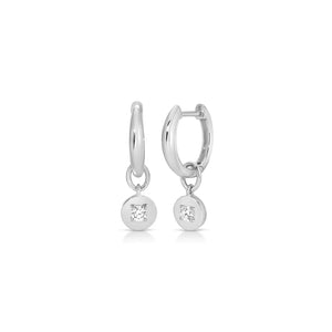 Gold Frame Round Diamond Huggie Hoop Earrings