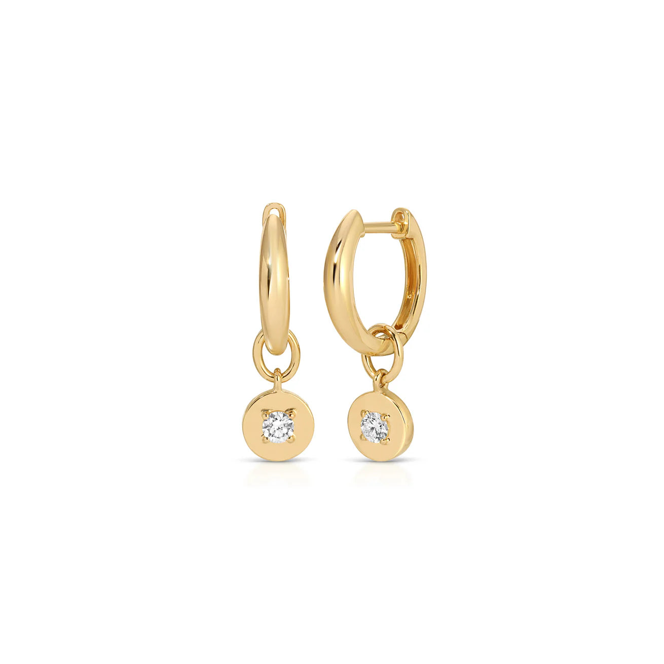 Gold Frame Round Diamond Huggie Hoop Earrings