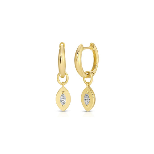 Gold Frame Marquise Diamond Huggie Hoop Earrings