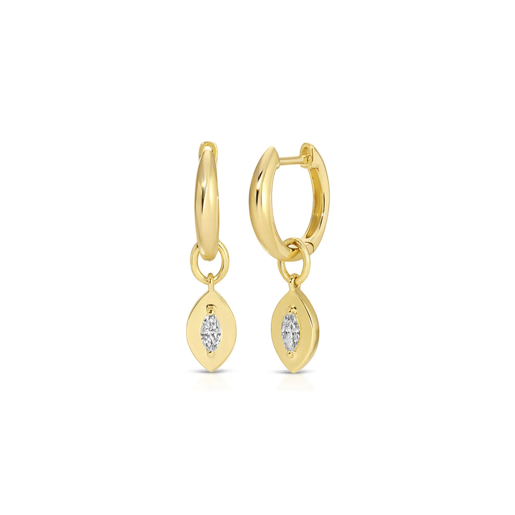 Gold Frame Marquise Diamond Huggie Hoop Earrings