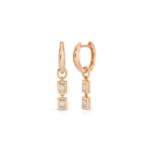 Gold Frame Double Baguette Diamond Huggie Hoop Earrings