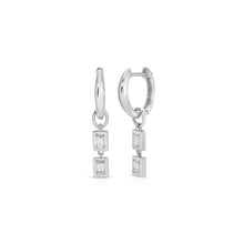Gold Frame Double Baguette Diamond Huggie Hoop Earrings