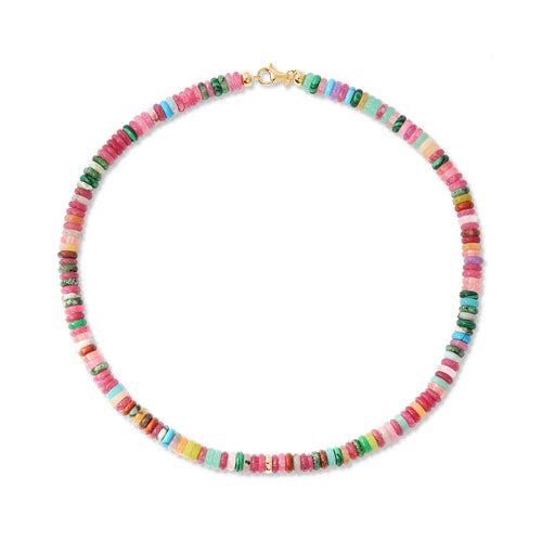 Gemstone Rondelle Beaded Necklace with Gold & Diamond Bead