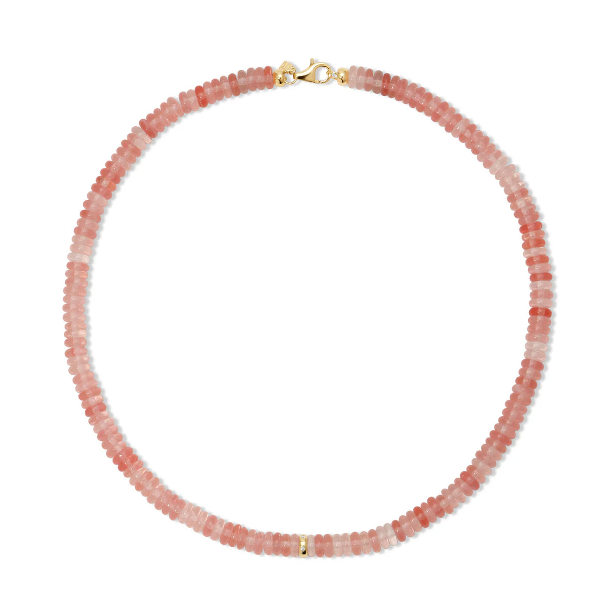 Gemstone Rondelle Beaded Necklace with Gold & Diamond Bead