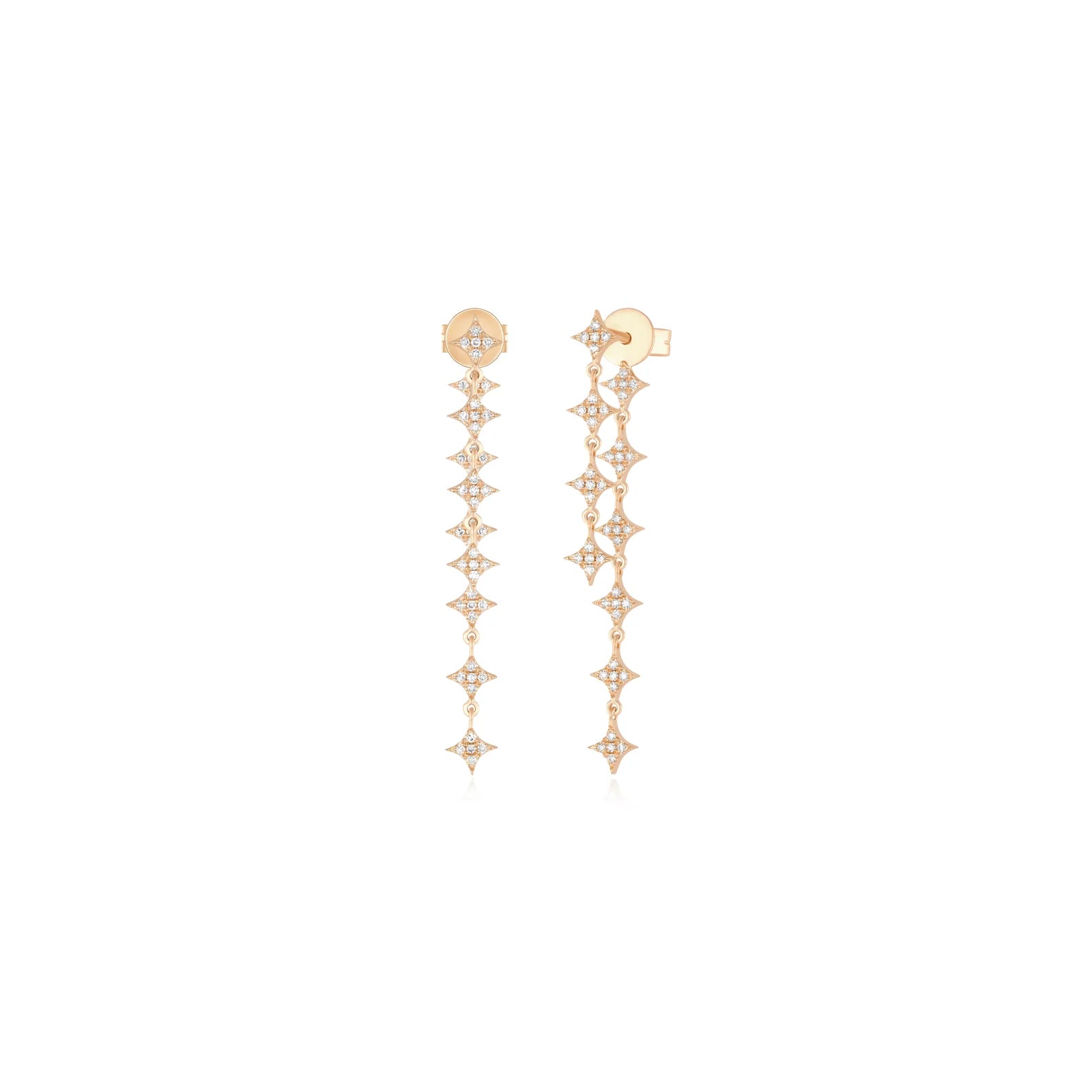 Front Back Multi-Diamond Sparkle Drop Chain Earrings