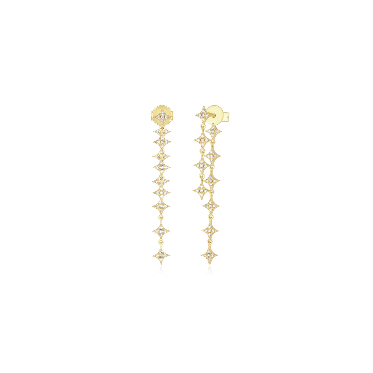 Front Back Multi-Diamond Sparkle Drop Chain Earrings