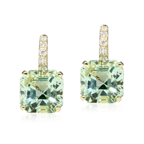 One of a Kind Light Green Tourmaline Drop Earrings with Diamond Bail