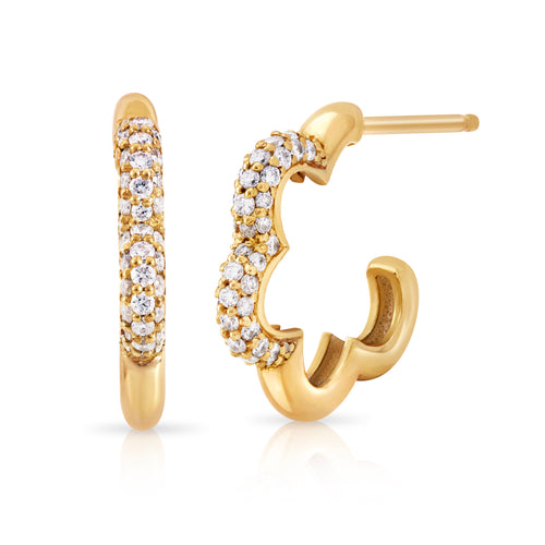 Half Pave Diamond Floret Hoop Earrings