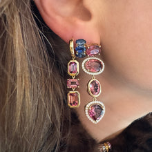 East West Oval Blue Sapphire Huggie Hoop Earrings