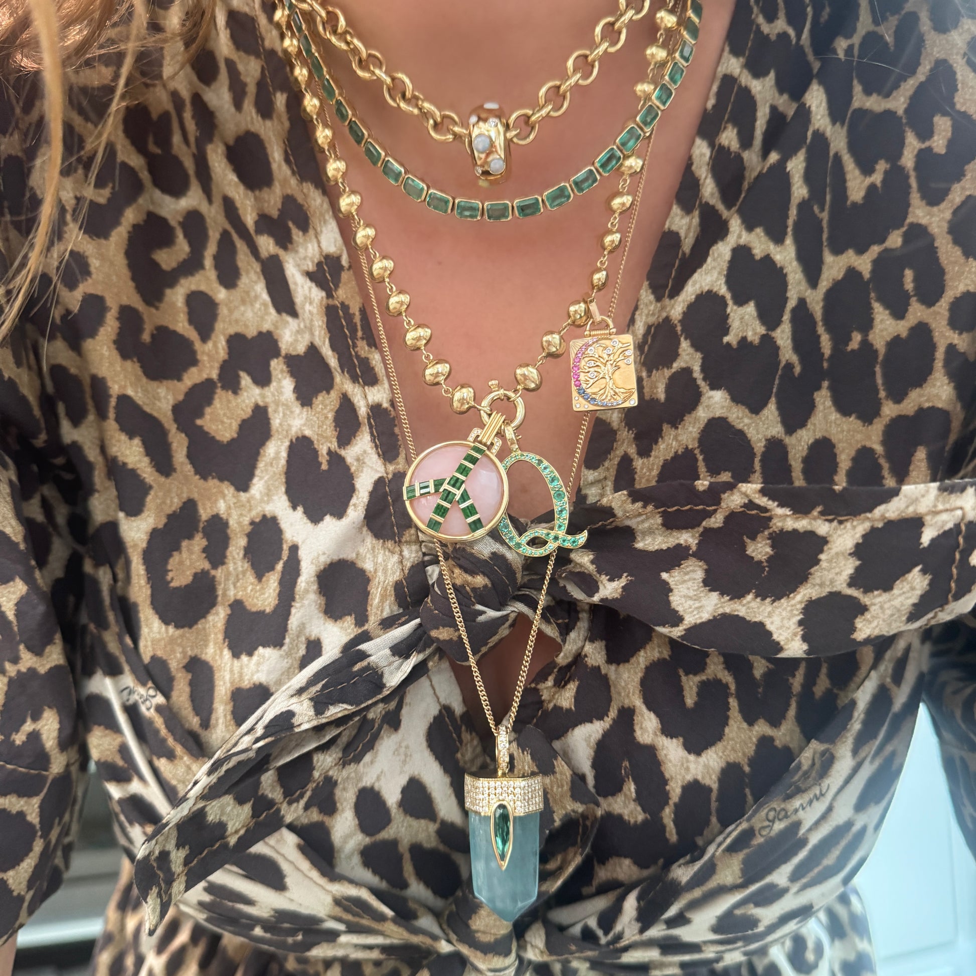 East West Emerald Cut Emerald Bezel Half Tennis Necklace