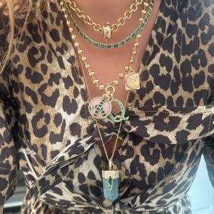 East West Emerald Cut Emerald Bezel Half Tennis Necklace