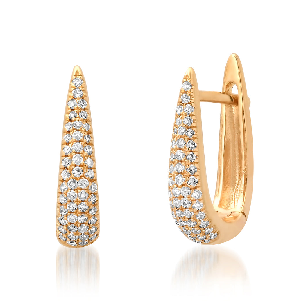 Elongated Diamond Pave Huggie Hoop Earrings