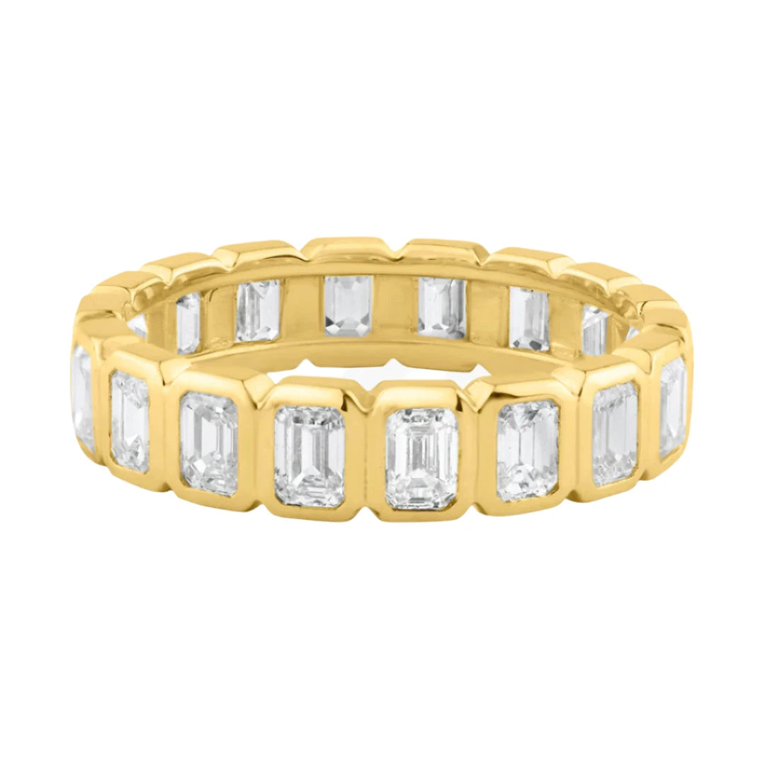 Emerald Cut Diamond Boss Bezel Set Eternity Band Ring