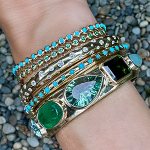 Emerald & Diamond Pillow Bezel Set Eternity Bracelet