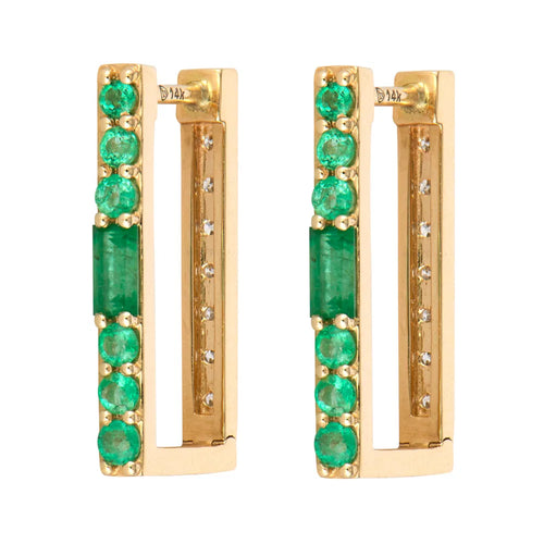 Emerald or Ombre Sapphire & Diamond Two-Sided Rectangular Hoop Earring
