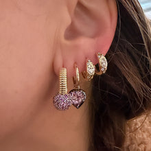 Diamond Heart Huggie Hoop Earrings with Scattered Diamonds