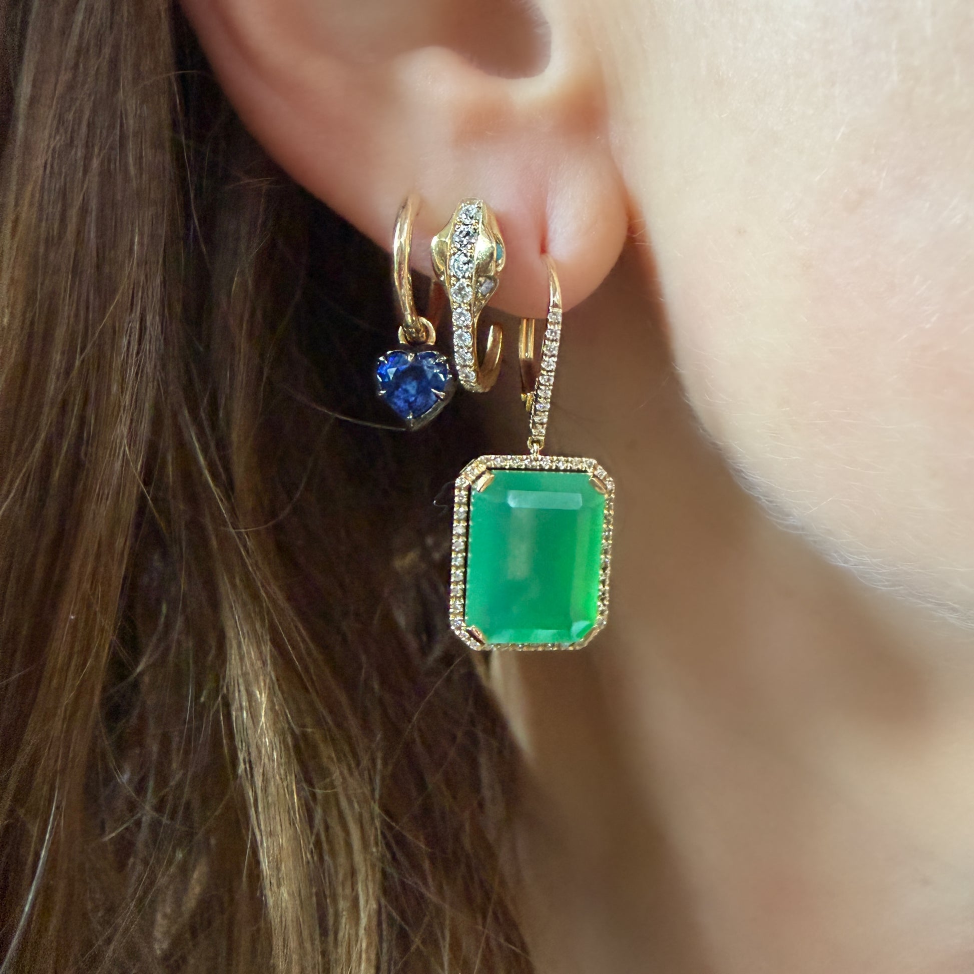 Diamond Snake Earrings with Turquoise Eyes