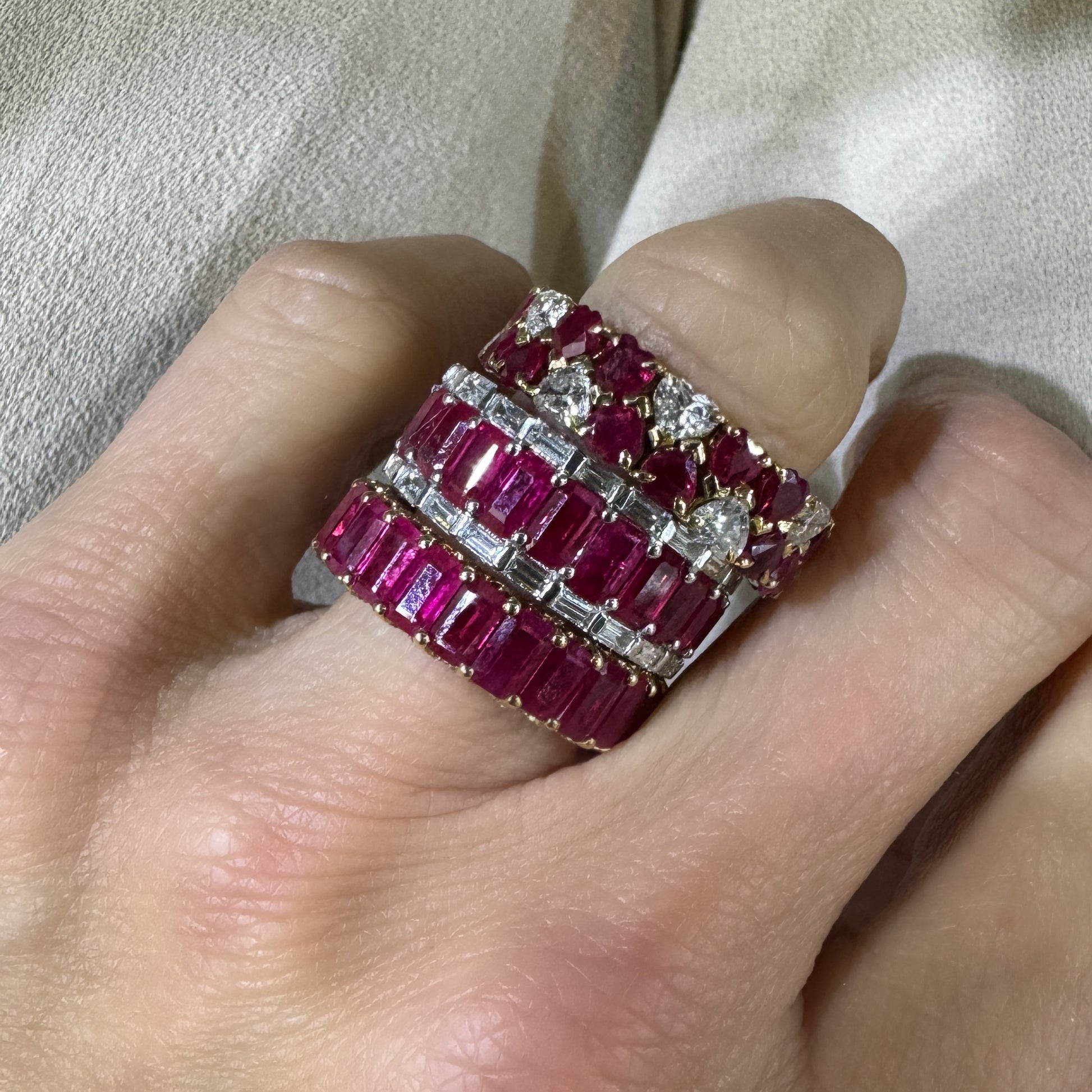 Emerald Cut Gemstone Eternity Band Ring with Diamond Crown