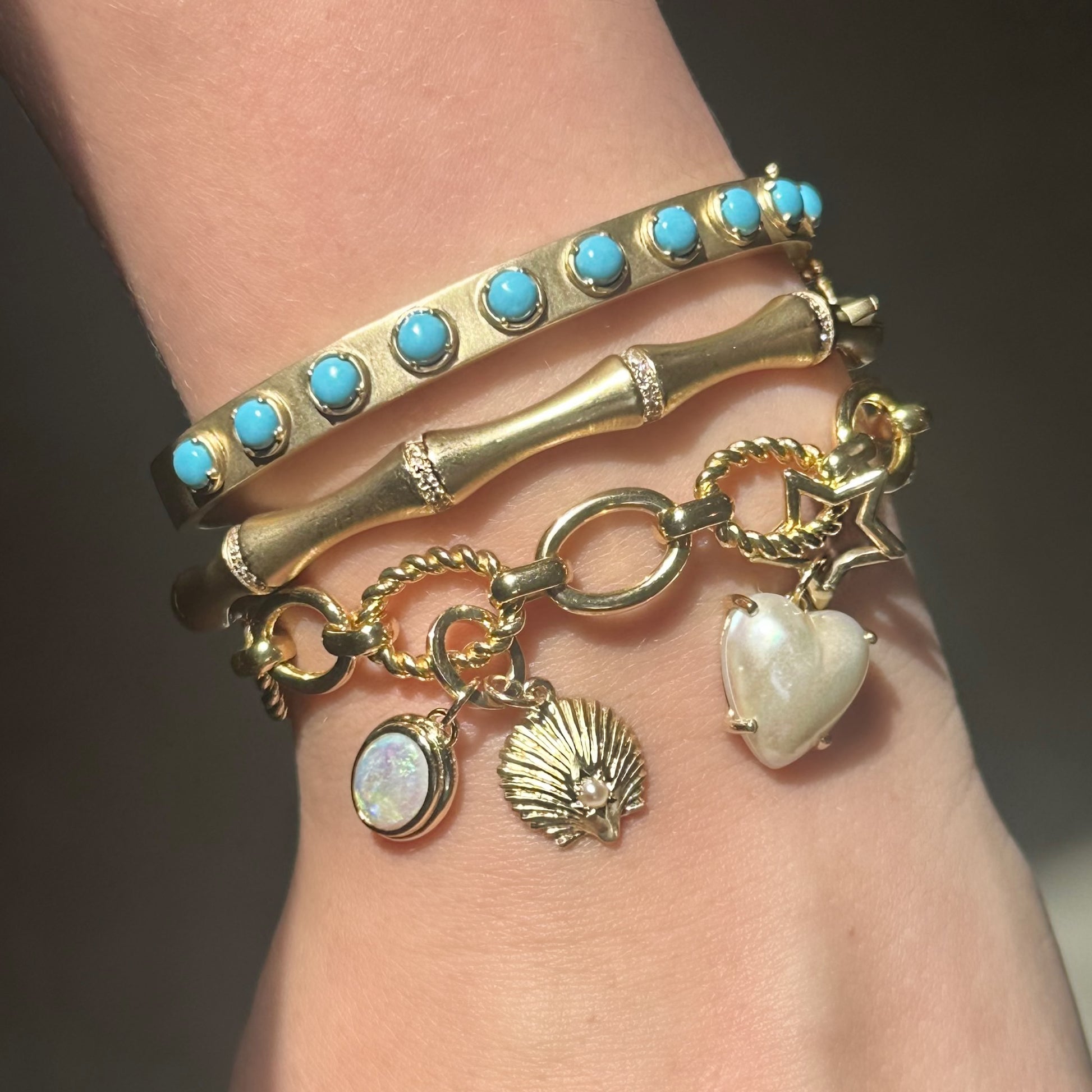 Matte Gold & Diamond Bamboo Bangle Bracelet
