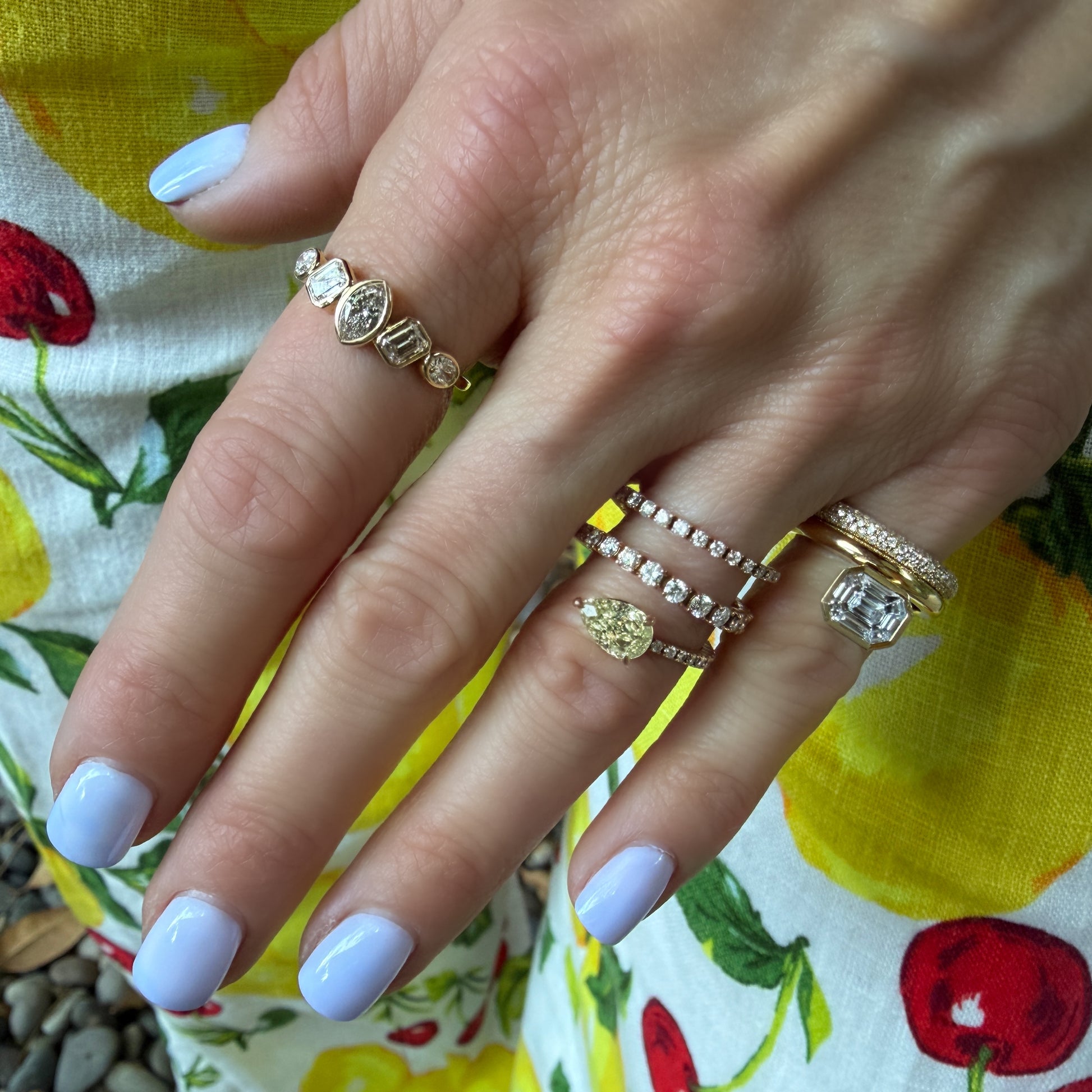 Graduated Multi-Shape Diamond Bezel Ring