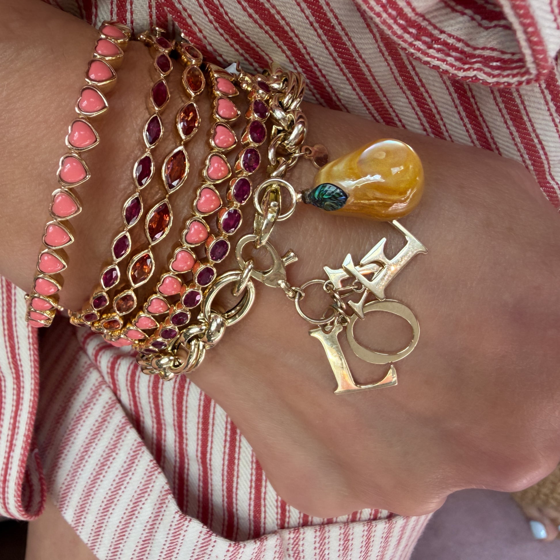 Turquoise or Coral Endless Hearts Bangle Bracelet