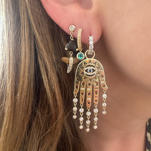 Fluted Emerald Drop Huggie Hoop Earrings