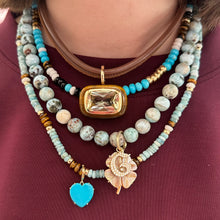 Turquoise, Tigers Eye & Black and White Onyx Adjustable Beaded Necklace with Gold Beads