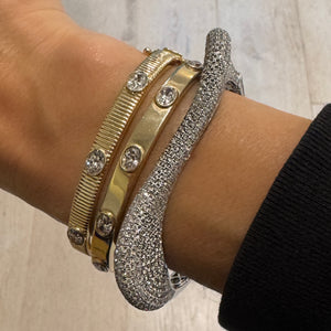 High Polish Gold Bangle Bracelet with Oval Diamond Bezels