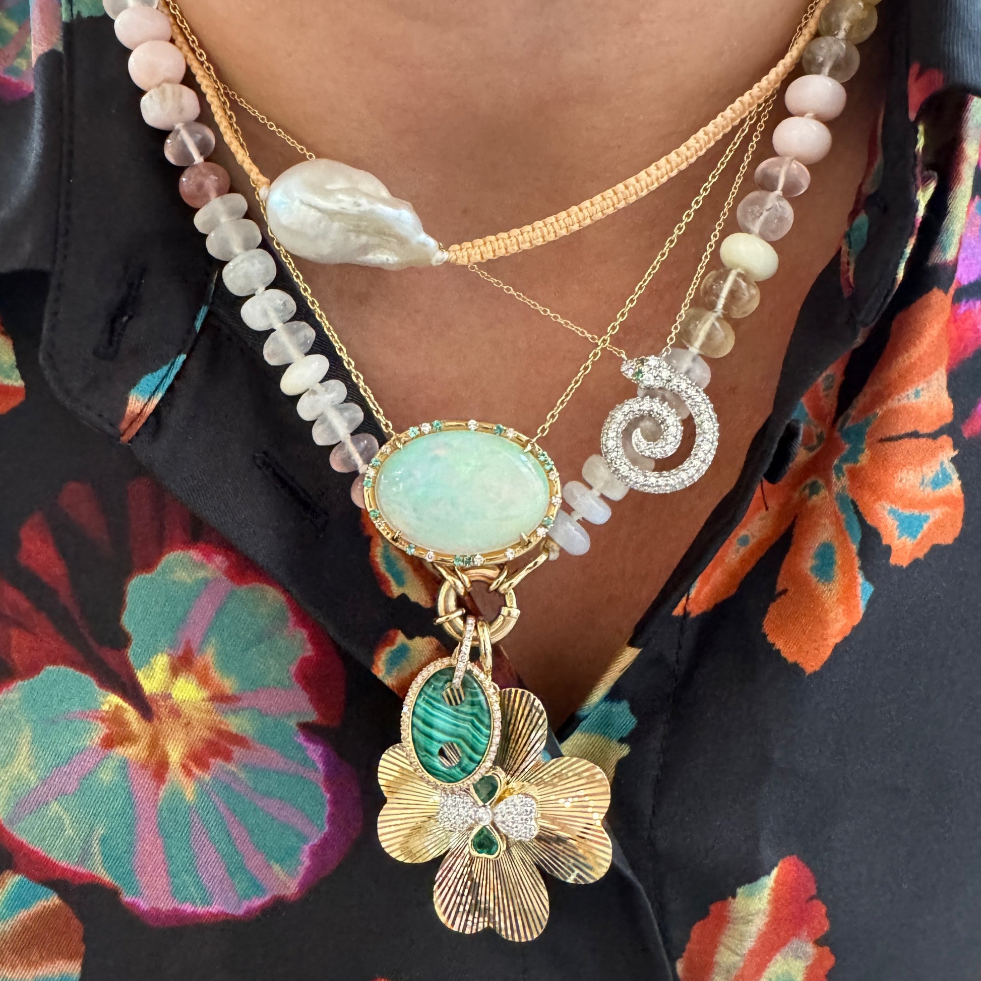 Malachite & Diamond Mariner Charm Pendant