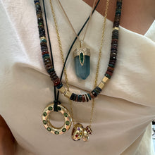 Pave Diamond Large Cap Aquamarine Crystal Charm Necklace with Green Tourmaline