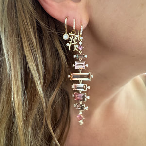 Textured Bezel Diamond Drop Huggie Hoop Earrings