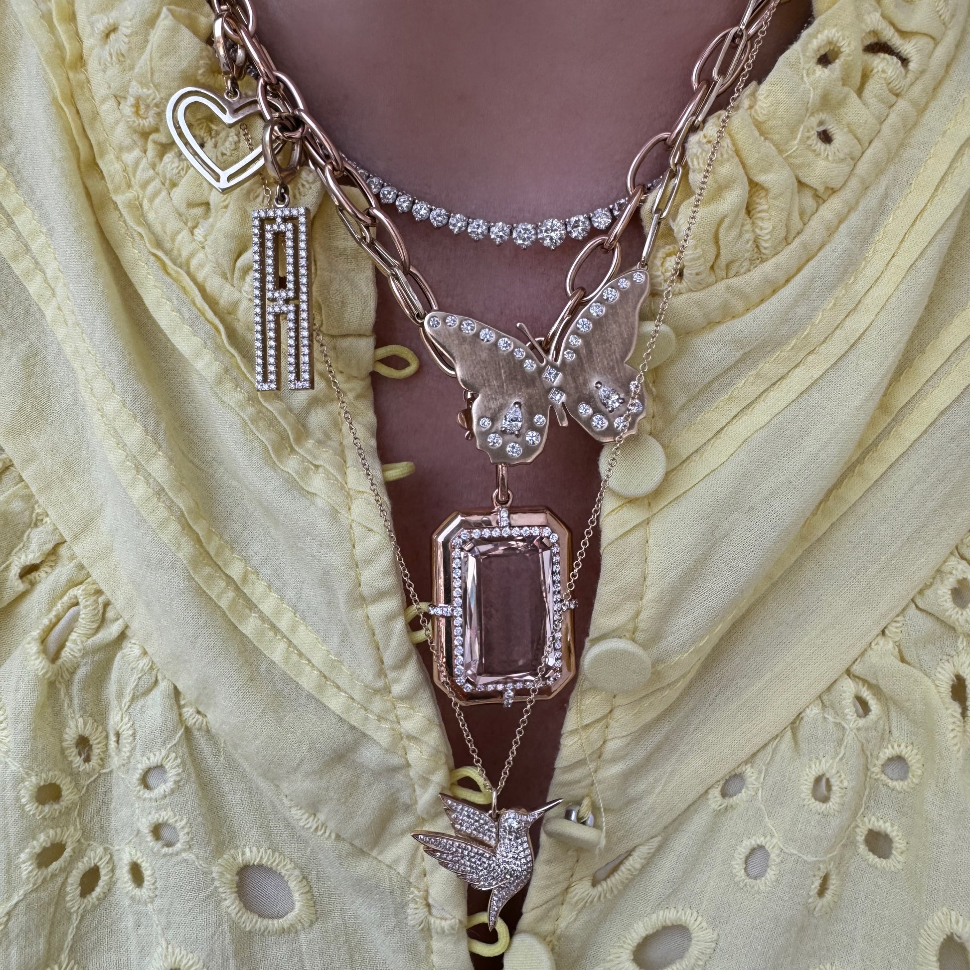 Jessica Large Mixed Shapes Diamond Butterfly Necklace