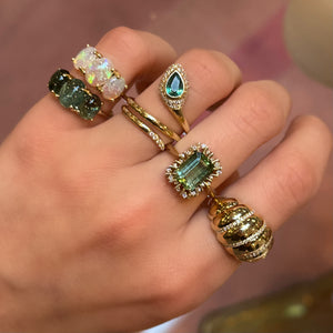 One of a Kind Divine Green Tourmaline & Diamond Halo Ring