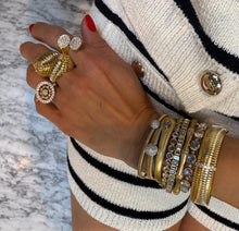Medium or Large Satin Gold & Diamond Ball Bangle Bracelet