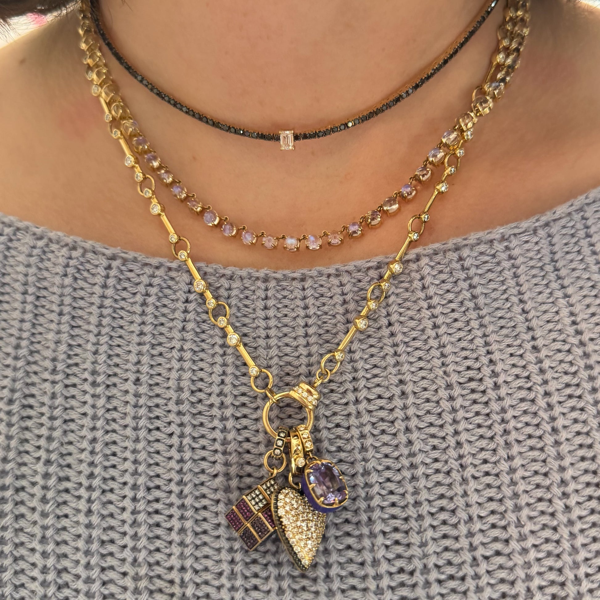 Round Moonstone Tennis Necklace