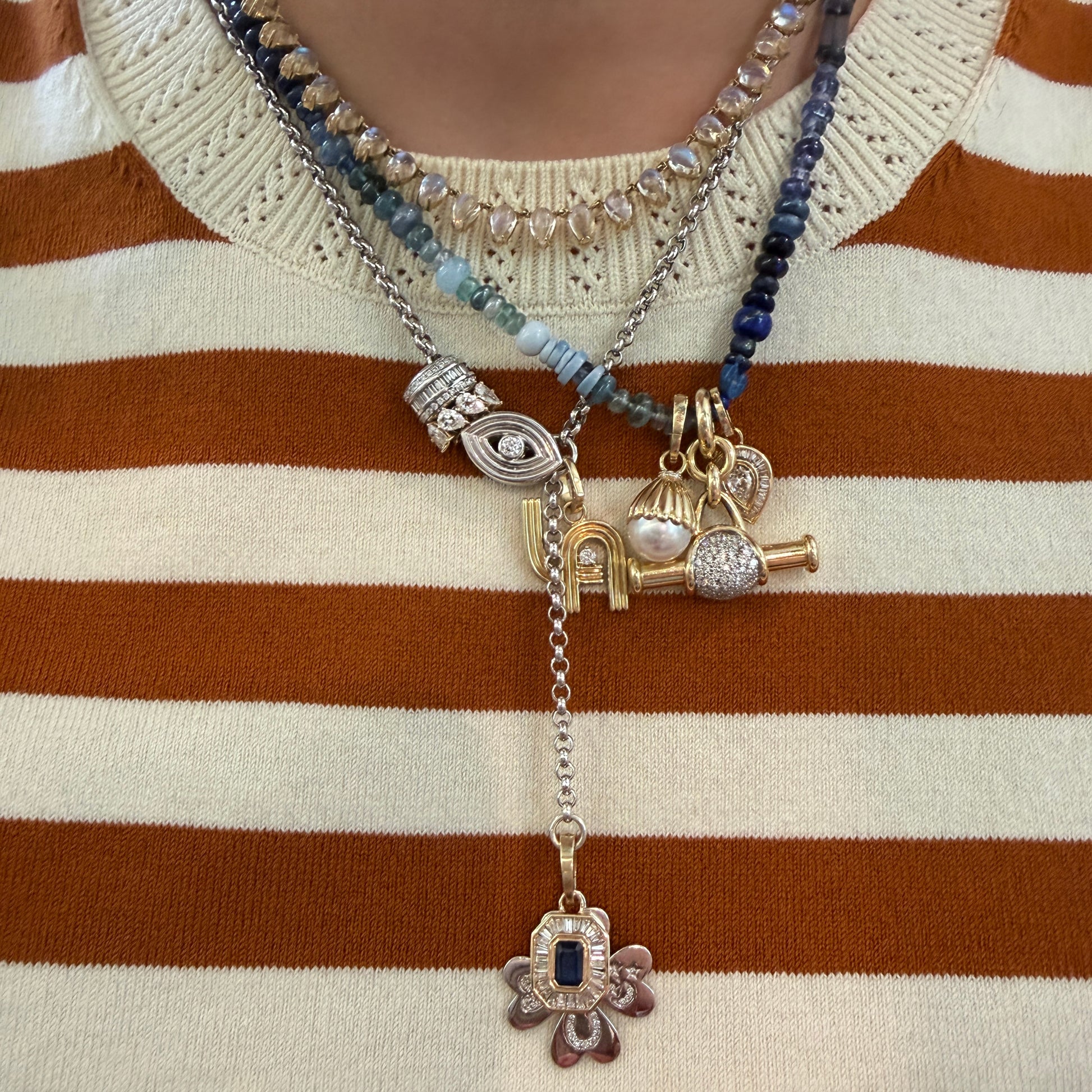 Gemstone or Diamond Floret Toggle Bar Pendant