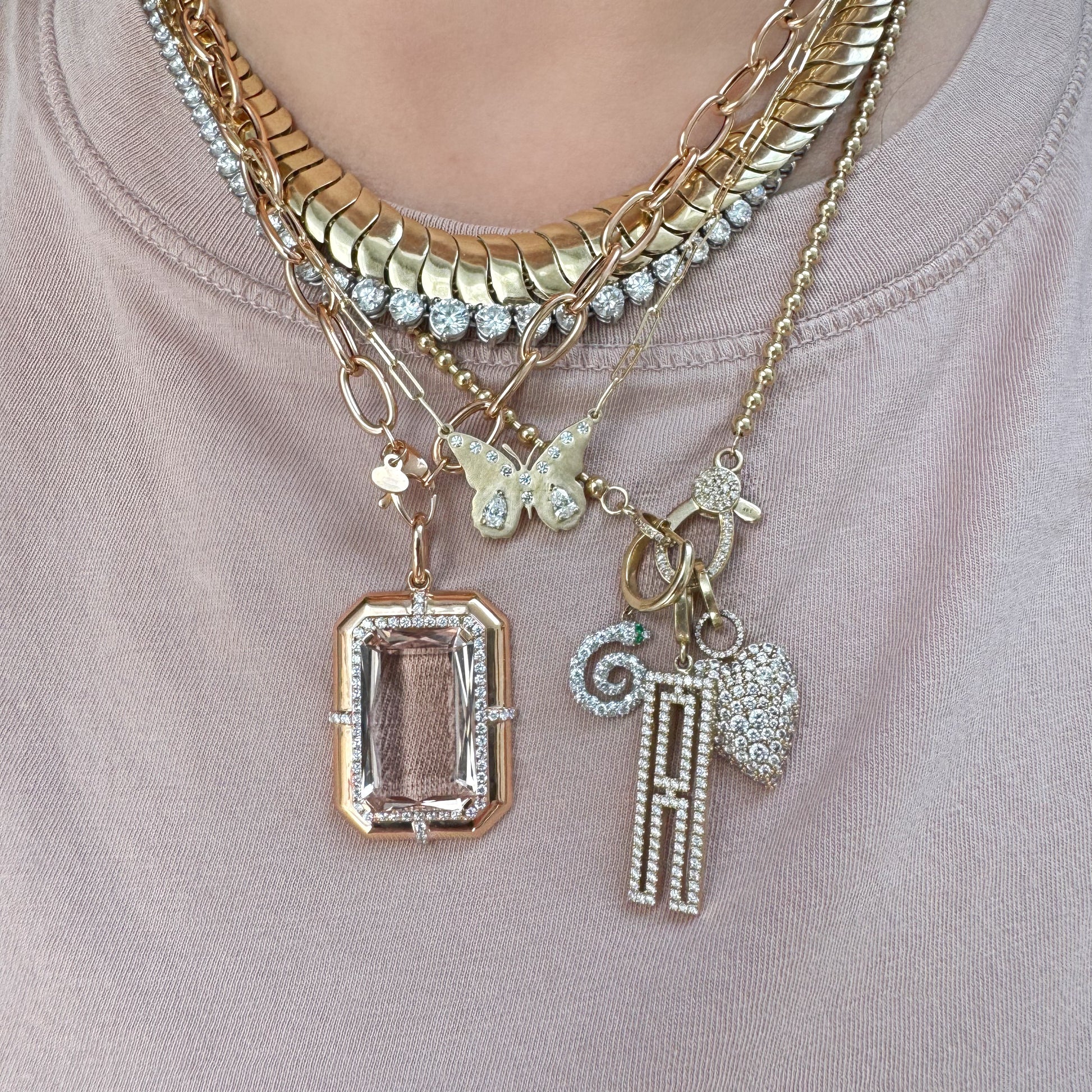 Jessica Large Mixed Shapes Diamond Butterfly Necklace