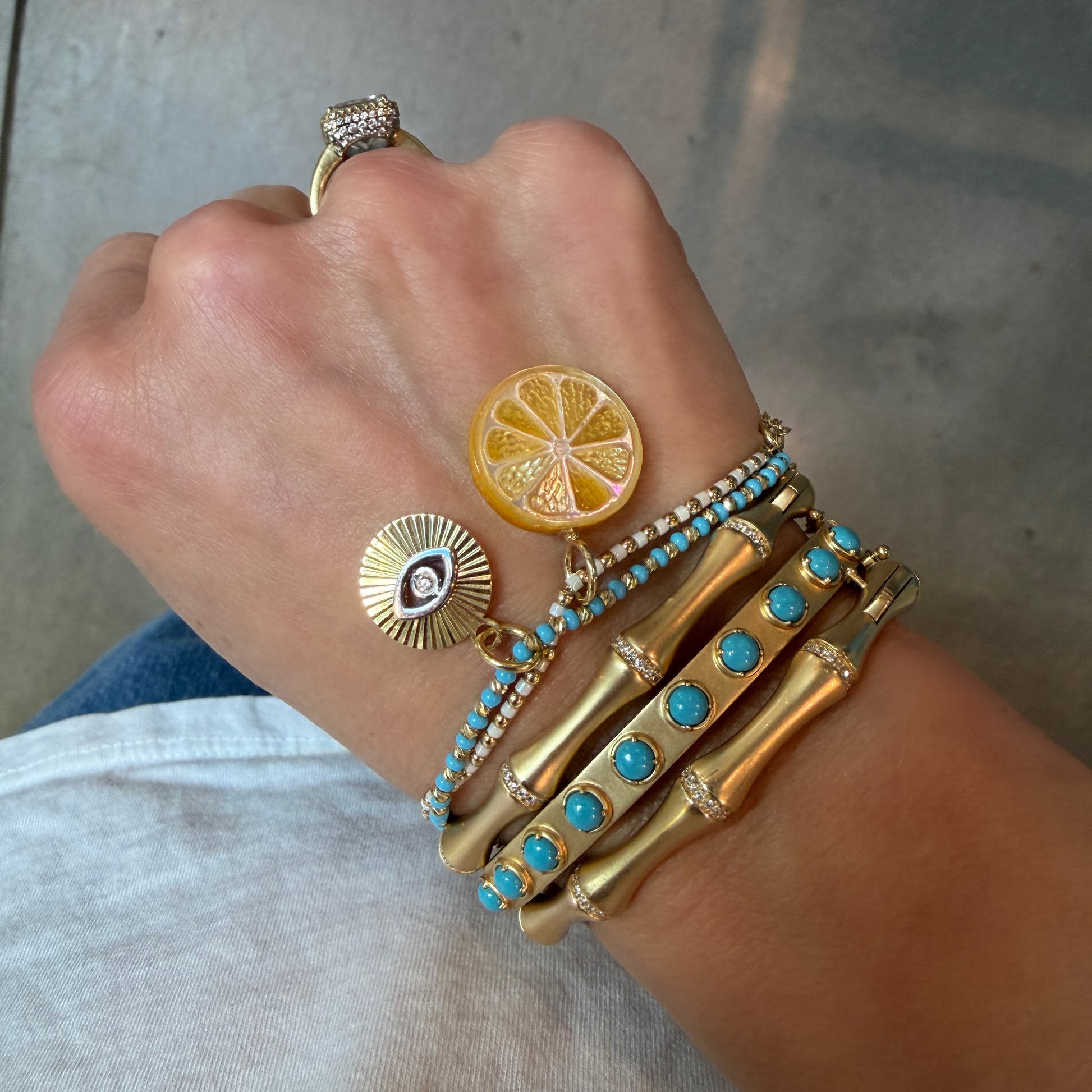 Matte Gold & Diamond Bamboo Bangle Bracelet