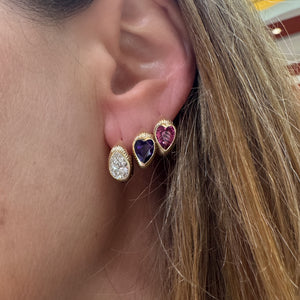 Pink Sapphire Fluted Heart Huggie Earrings