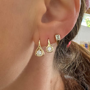 Gold Cushion Drop Earrings with Round Diamonds