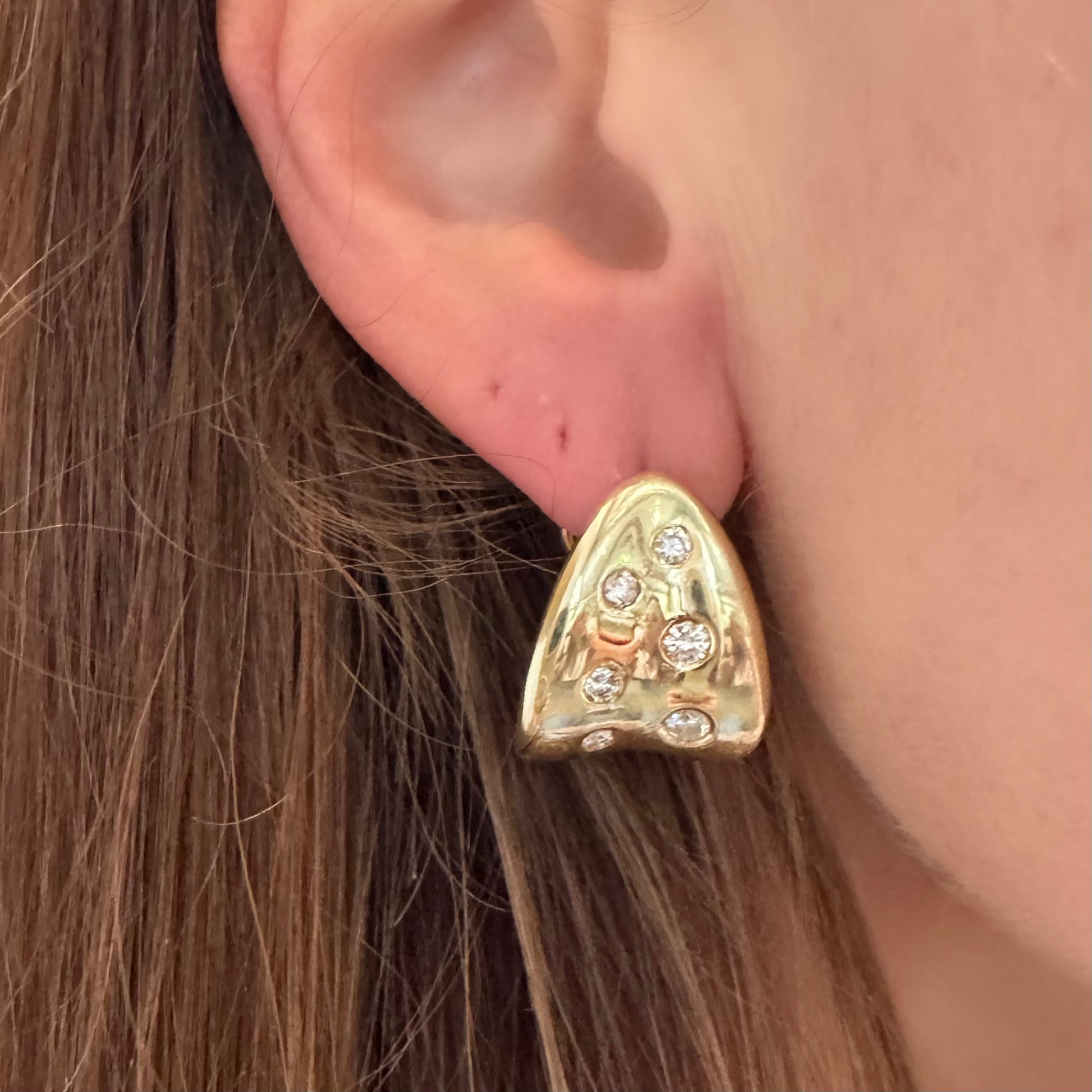 One of a Kind Vintage Diamond & Gold Fold Earrings