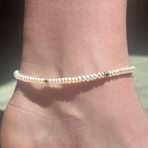 Pearl & Gold Beaded Anklet on Adjustable Neon String