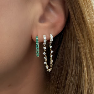 Emerald or Ombre Sapphire & Diamond Two-Sided Rectangular Hoop Earring