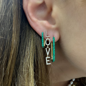 Small Elongated Electroplated Emerald Hoop Earrings