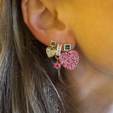 Jumbo Emerald & Pink Sapphire or Diamond Sweetheart Earrings