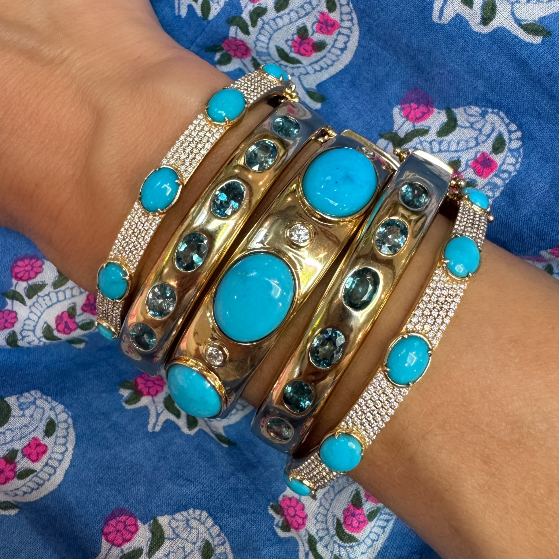 Oval Blue Zircon Bangle Bracelet