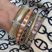 Medium or Large Wide Fluted Gold Bangle with Diamond Row
