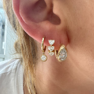 Textured Bezel Diamond Drop Huggie Hoop Earrings