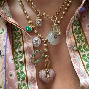 Diamond Moonstone Shell Charm with Baby Pink Tourmaline & Spinel