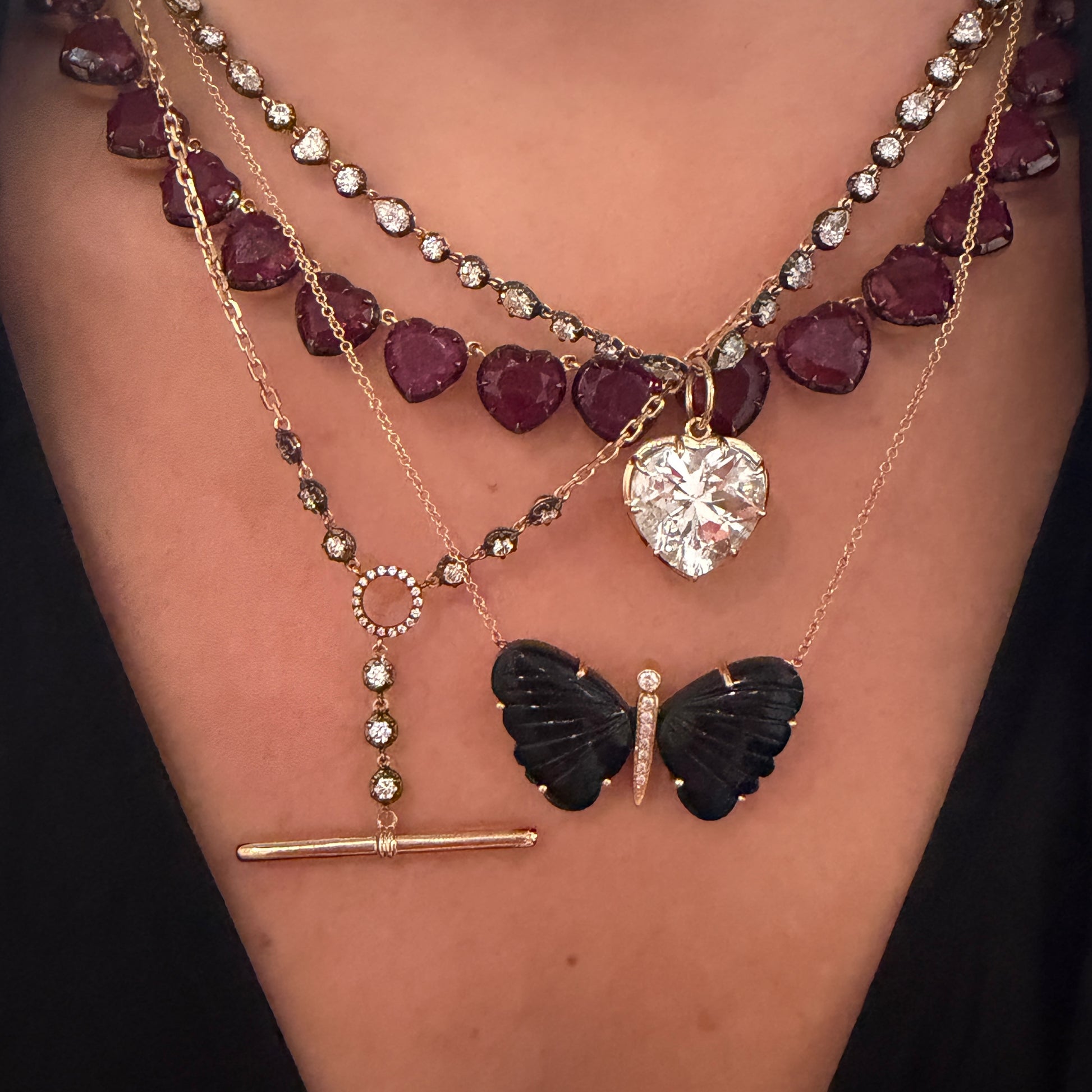 Medium Hand Carved Gemstone Butterfly Necklace